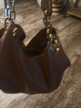 Michael Kors Dark Brown Leather Shoulder Bag with Gold Hardware
